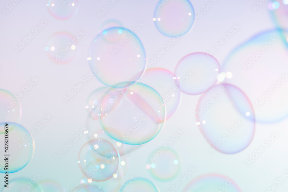 Beautiful transparent colorful soap bubbles background.	
