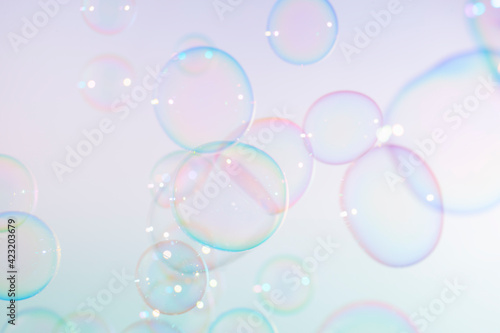 Beautiful transparent colorful soap bubbles background. 