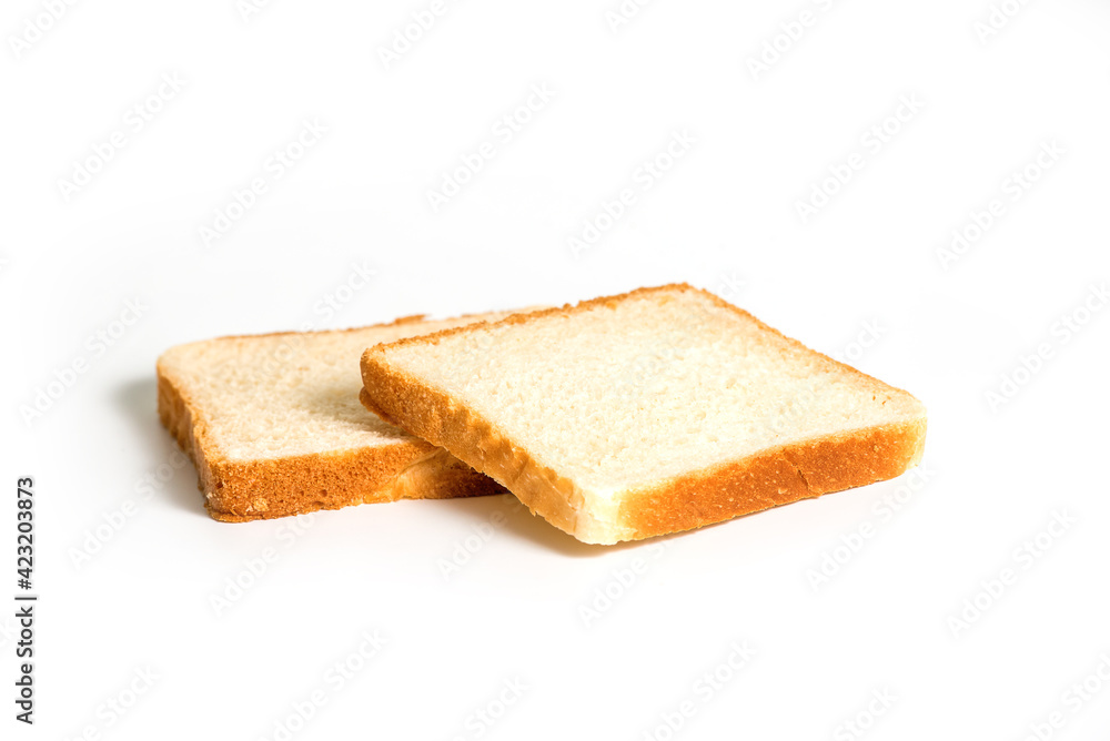 Two Slices of white bread toast isolated on white