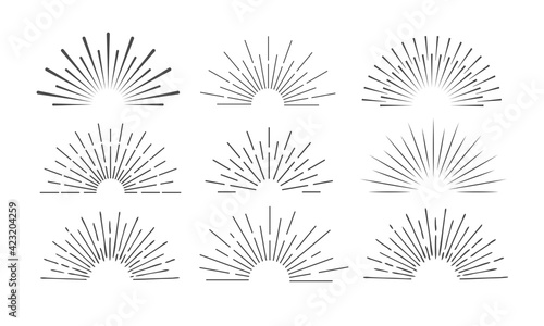 Sun rays hand drawn, linear drawing