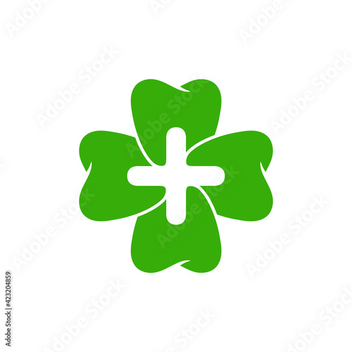 shamrock clover teeth with cross -  dental logo design vector