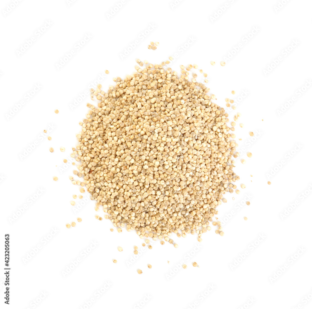 Pile of quinoa on white background, top view Pile of quinoa on white background, top view