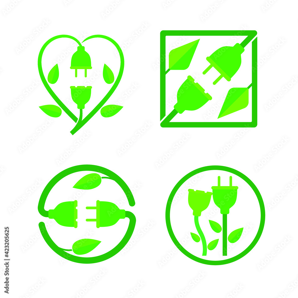 4 set icon Renewable energy logo template vector icon design, Green Plug Power Consumption. 4 set icon Renewable energy logo template vector icon design, Green Plug Power Consumption.