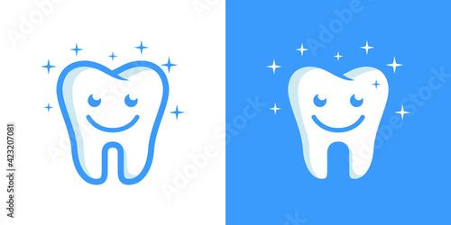 happy clean white tooth icon - dental illustration design vector