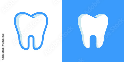 White and blue Tooth icon - dental logo template vector