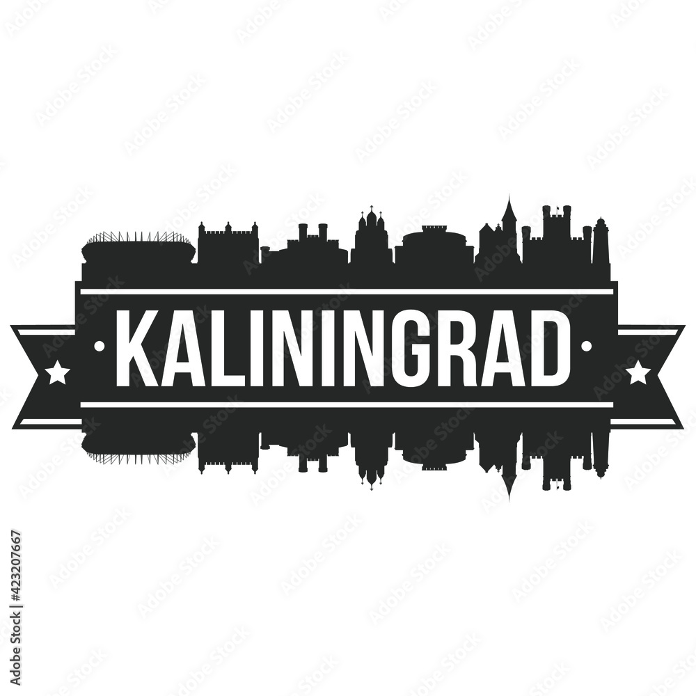 Kaliningrad Russia Skyline Banner Vector Design Silhouette Art. Stencil Horizon City.