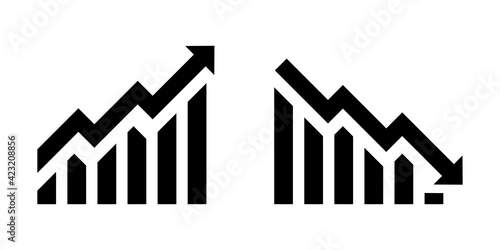 Growth vector icon. Graph or diagram with arrow going up and down. Graph rise and fall business. Vector illustration.