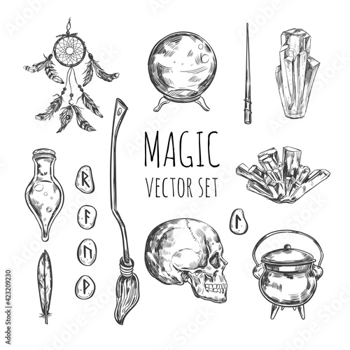 Witchcraft, wicca magic hand drawn collection