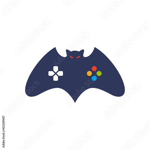 Bat Game stick logo design template - bat with joystick vector