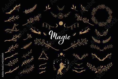Botanical magic flower decor collection set. Spiritual concept
