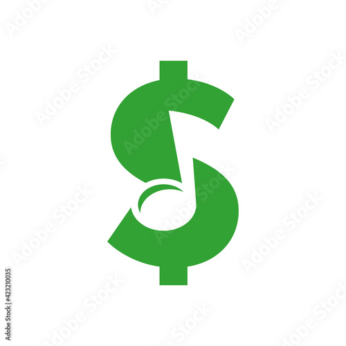 Music for  money logo design - Dollar sign vector with negative space music note 