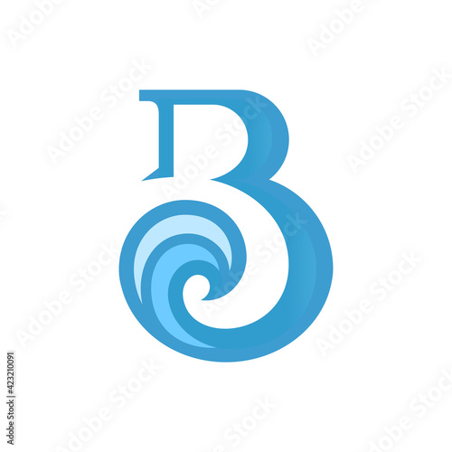 B letter logo with wave and serif font