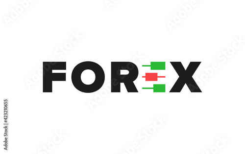 FOREX word mark logo design with bars candlesticks as E - creative logotype