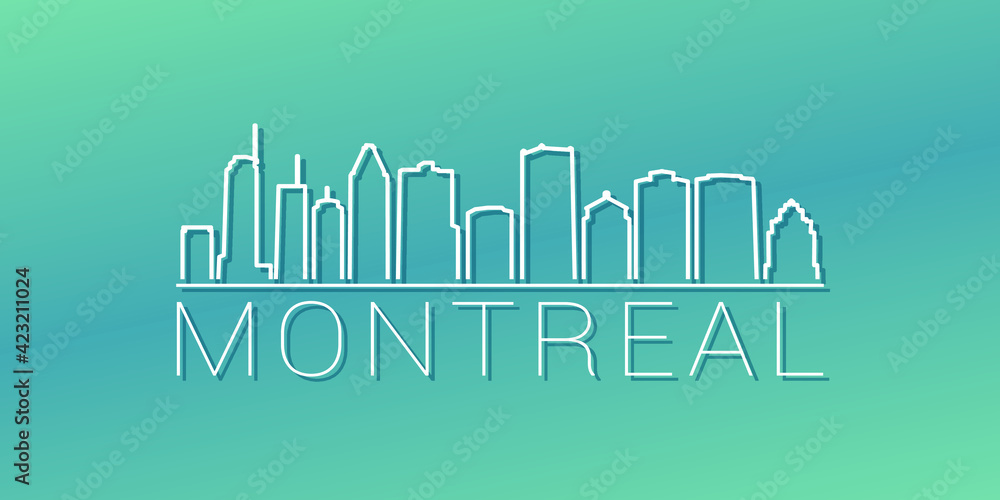 Montreal, QC, Canada Skyline Linear Design. Flat City Illustration Minimal Clip Art. Background Gradient Travel Vector Icon.