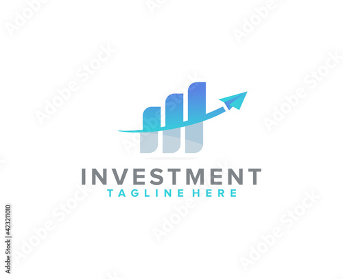investment logo design template - modern chart bars with paper plane