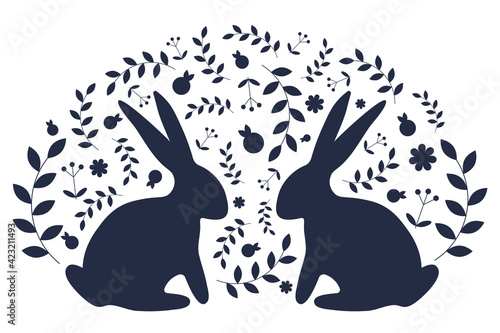 Flat vector rabbits in a folk style.