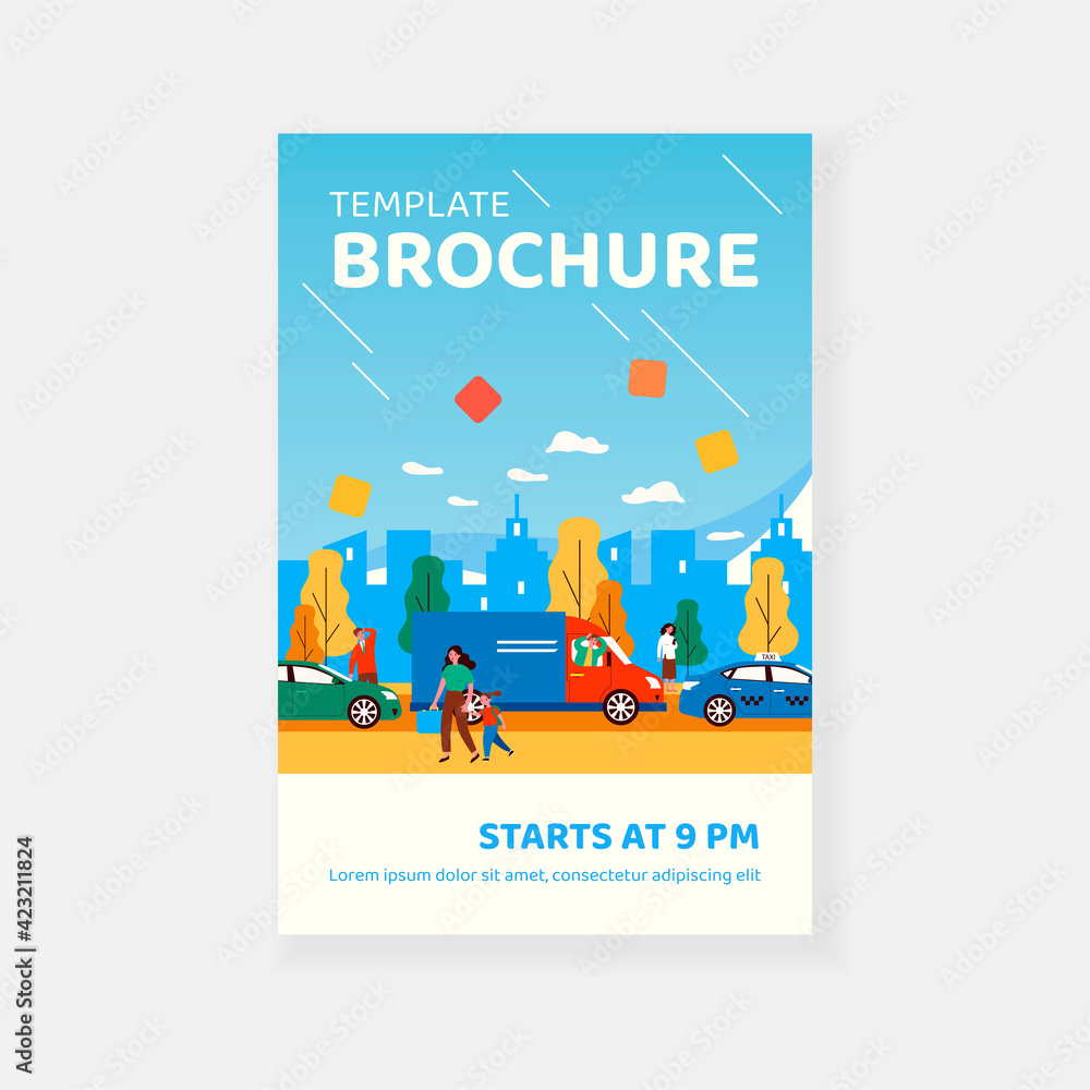 Citizens walking on street during rush hour. Car, traffic, people flat vector illustration. Cityscape and urban lifestyle concept for banner, website design or landing web page Citizens walking on street during rush hour. Car, traffic, people flat vector illustration. Cityscape and urban lifestyle concept for banner, website design or landing web page