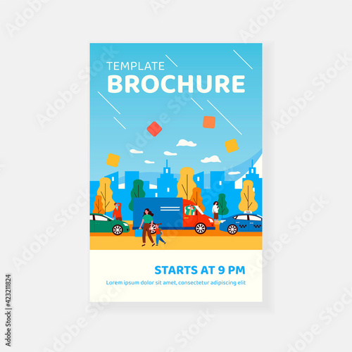 Citizens walking on street during rush hour. Car, traffic, people flat vector illustration. Cityscape and urban lifestyle concept for banner, website design or landing web page
