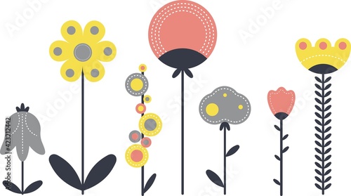 Flat vector flowers in a folk style. 
