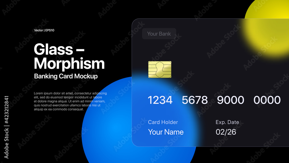 Glassmorphism Banking Card Presentation Slide. Digital Payment Card Template