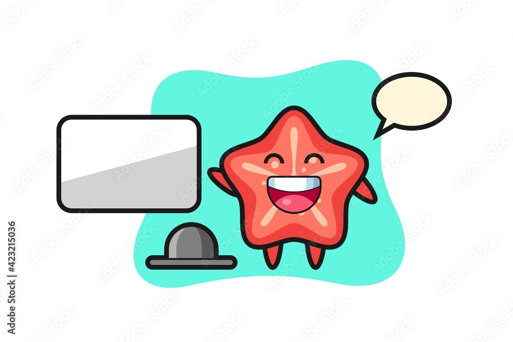 Naklejka premium starfish cartoon illustration doing a presentation