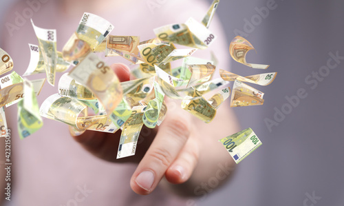 Fotografie bill euro banknote in hand rain
