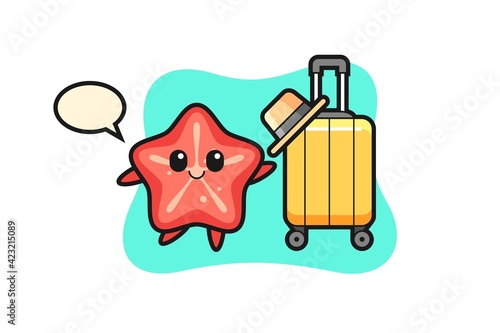 starfish cartoon illustration with luggage on vacation © heriyusuf