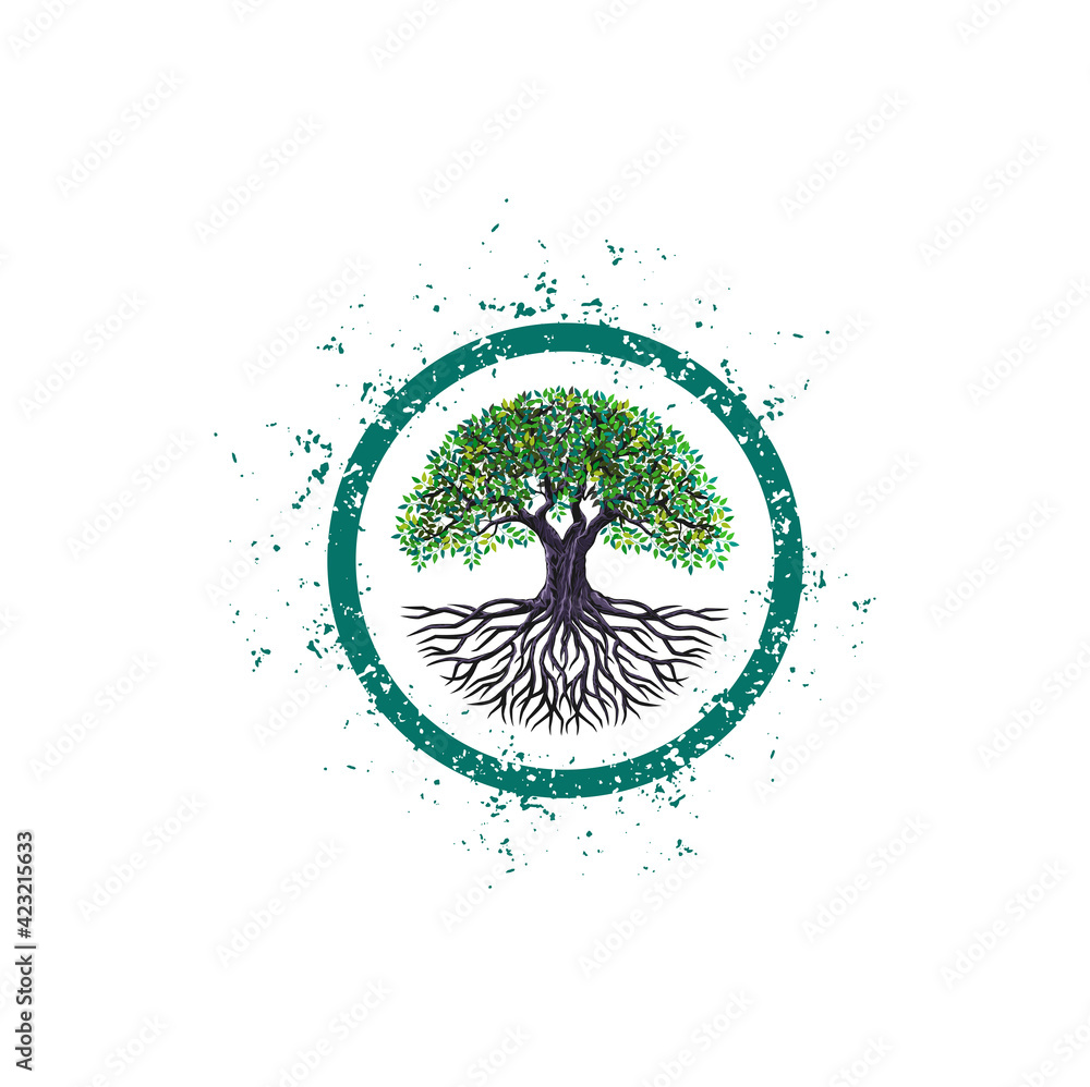 Obraz premium tree logo with circular frames, vintage style logo