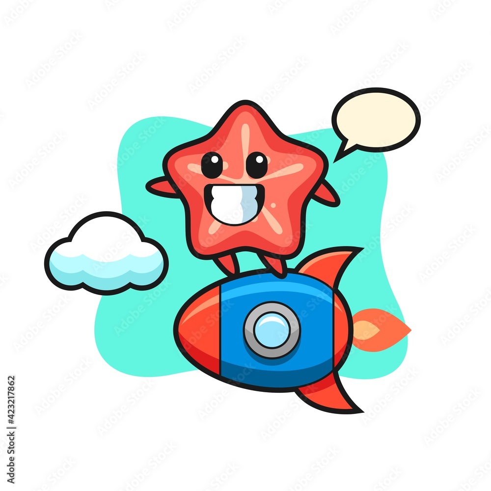starfish mascot character riding a rocket