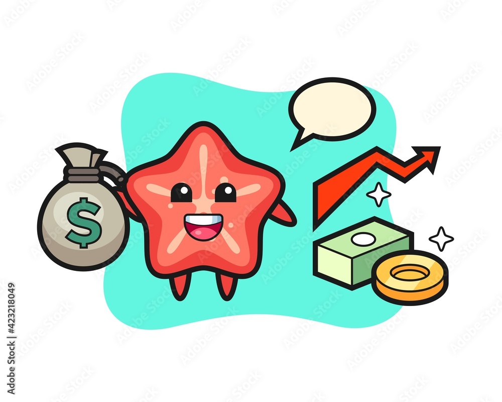 Naklejka premium starfish illustration cartoon holding money sack