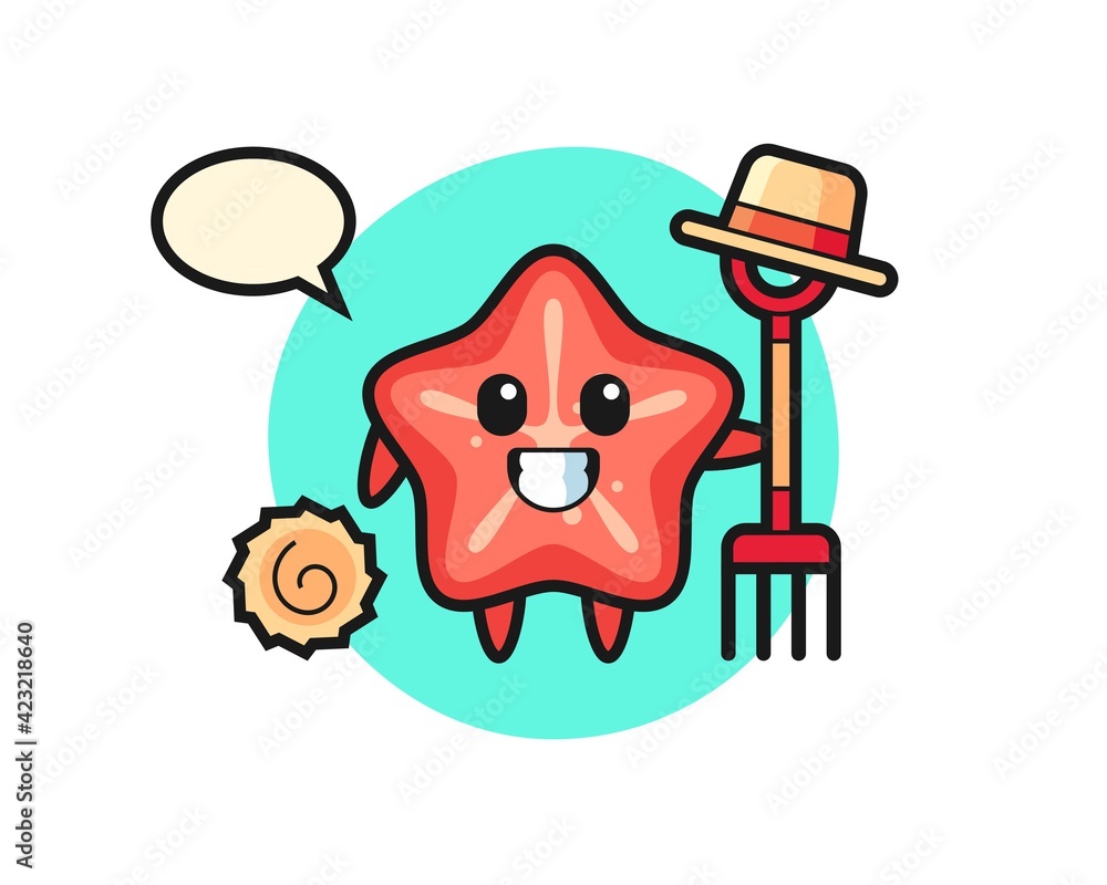 Obraz premium Mascot character of starfish as a farmer