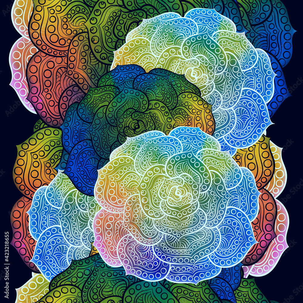 Fototapeta Ornamental doodle flora - succulents - seamless pattern