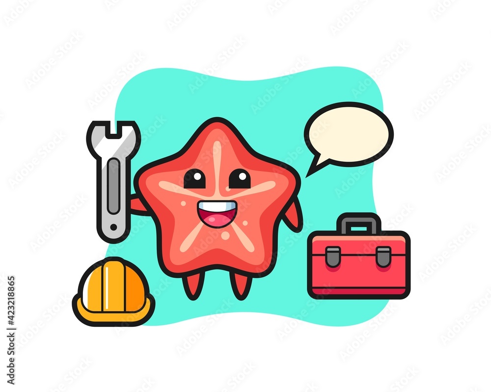 Mascot cartoon of starfish as a mechanic