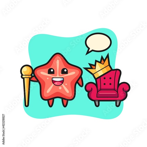 Mascot cartoon of starfish as a king