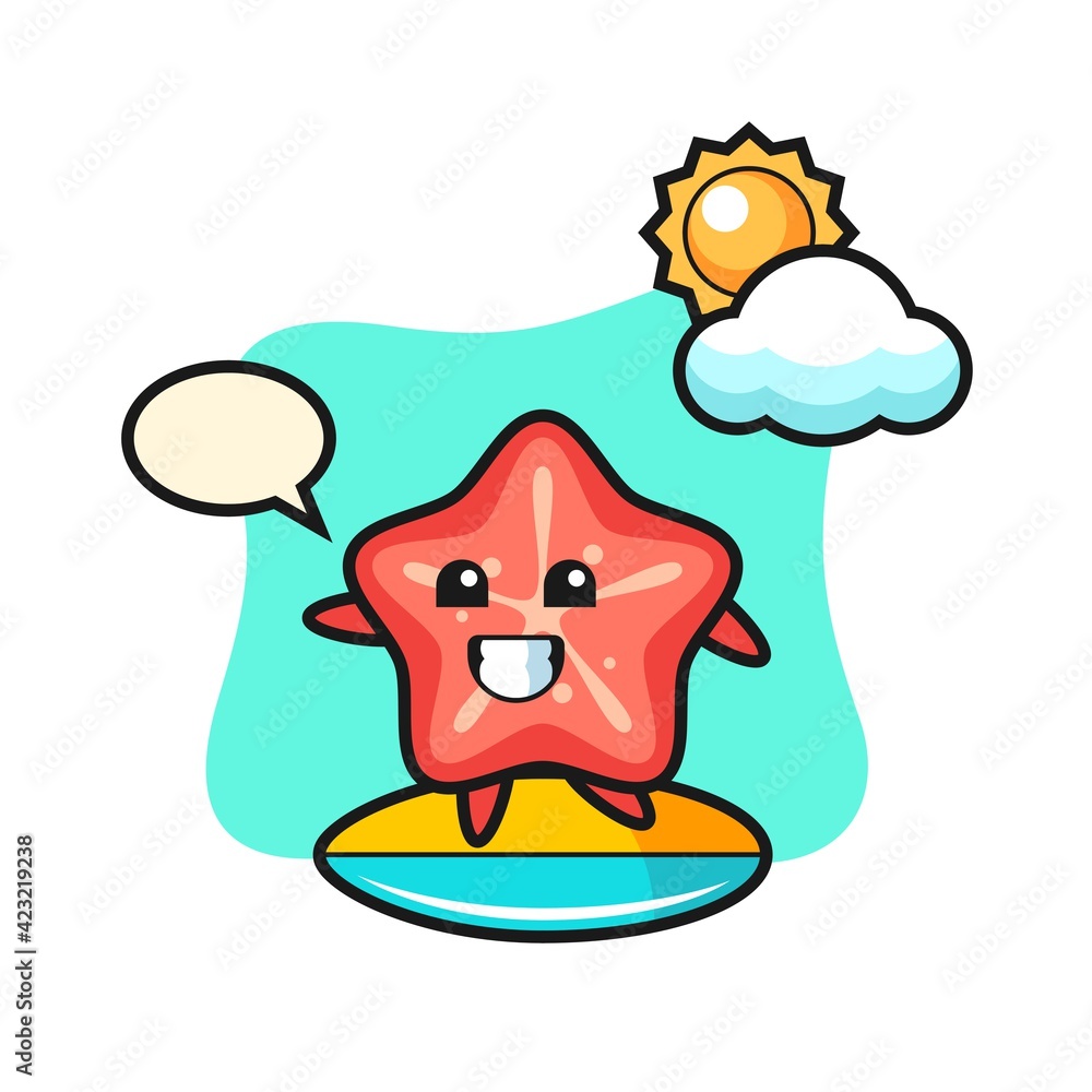 Plakat Illustration of starfish cartoon do surfing on the beach