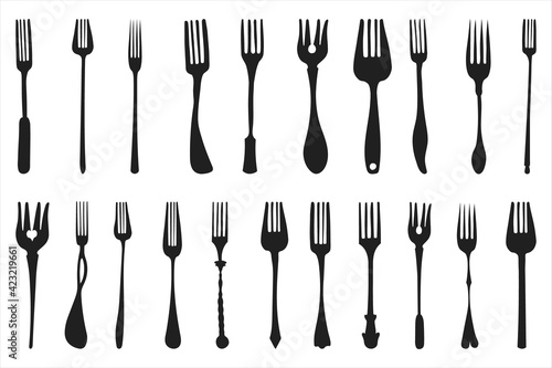 collection silhouette forks, vector illustration