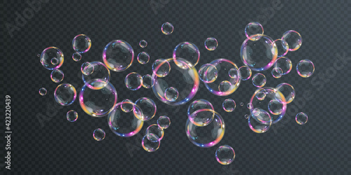 Collection of realistic soap bubbles. Bubbles are located on a transparent background. Vector flying soap bubbles. Bubble PNG. Water glass bubble realistic png 