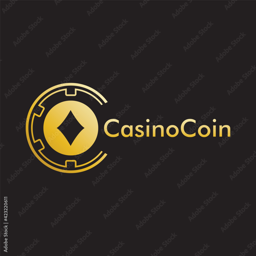 Gold Casino coin logo vector in Elegant Style with Black Background for casino business, gamble, card game, speculate, etc Gold Casino coin logo vector in Elegant Style with Black Background for casino business, gamble, card game, speculate, etc