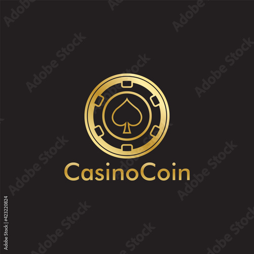 Gold Casino coin logo vector in Elegant Style with Black Background for casino business, gamble, card game, speculate, etc