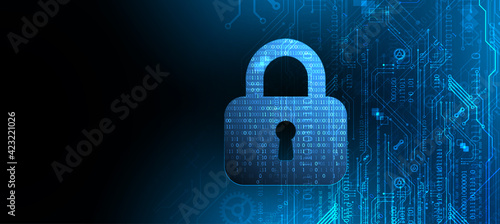 Abstract technological background on the topic of information security. Abstract lock icon with numbers in the middle of the outline.