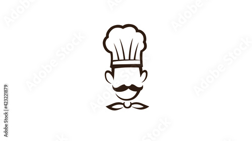 Creative Chef Head Moustache logo Vector Design  