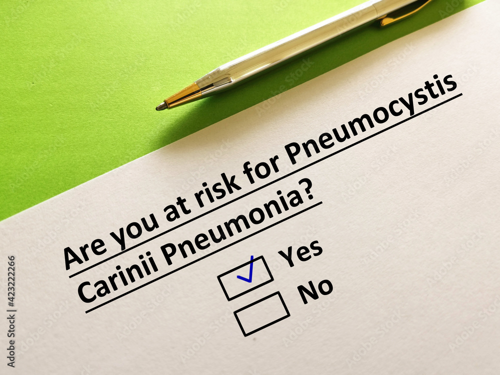 One person is answering question about sexual transmitted disease. The person thinks that he is at risk for pneumocystis carinii pneumonia. One person is answering question about sexual transmitted disease. The person thinks that he is at risk for pneumocystis carinii pneumonia.