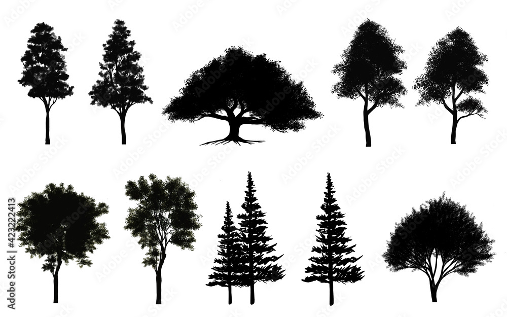 Ilustração do Stock Collection of abstract shadow tree side view