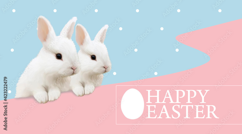 Fototapeta premium white easter rabbits hand drawn blured illustration