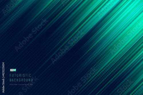 Abstract dark green and blue color, Diagonal Light Technology background with halftone effect for computer graphic website internet and business. Move motion blur. Vector illustration
