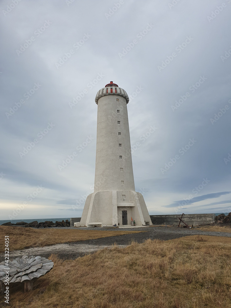 Stunning lighthouse in West Iceland, Akranes during a late autmun in November 2019