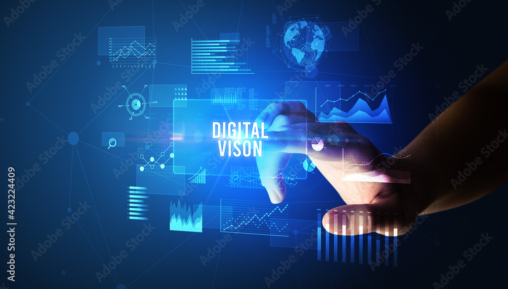 hand touching digital button, modern technology concept hand touching digital button, modern technology concept