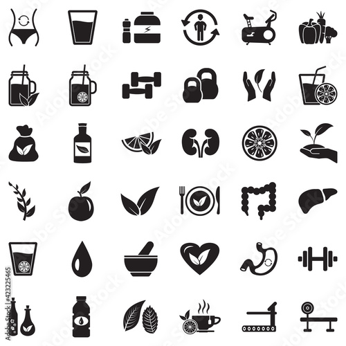 Detox Icons. Black Flat Design. Vector Illustration.