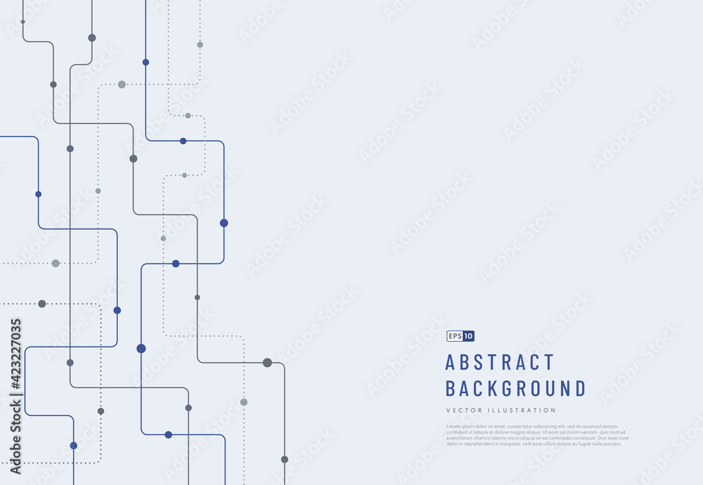 Abstract futuristic technology background, Dark blue and grey color curved lines, dots with copy space. Minimal and modern stripes pattern concept. Vector illustration