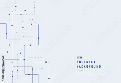 Abstract futuristic technology background, Dark blue and grey color curved lines, dots with copy space. Minimal and modern stripes pattern concept. Vector illustration